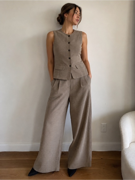 Ann Taylor Pants - Ann Taylor Houndstooth Pant Suit Set Vest & Wide Leg Pants Size 8 Career Wear